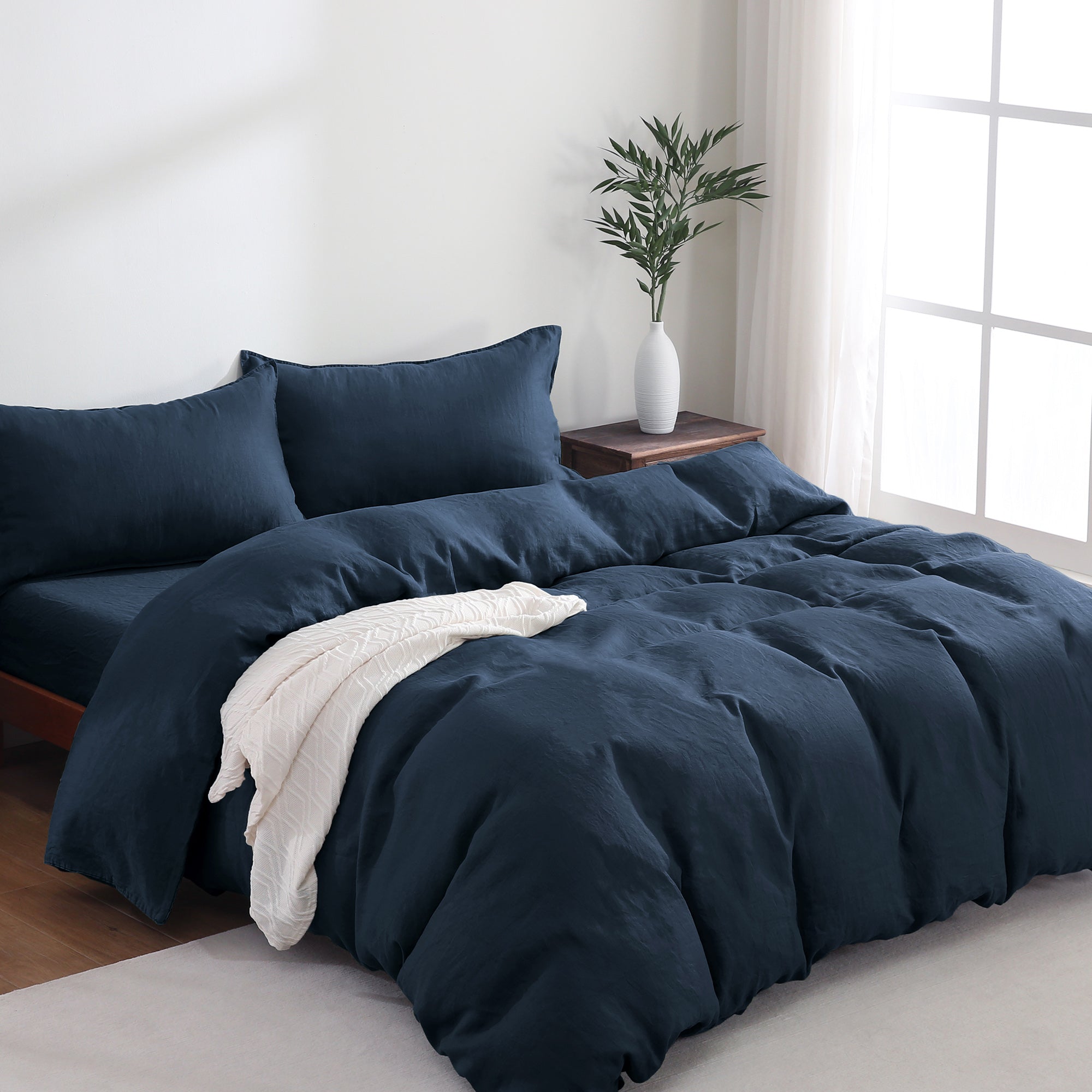 100% Linen Bedding Set (1 Duvet Cover 1 Fitted Sheet 2 Pillowcases)