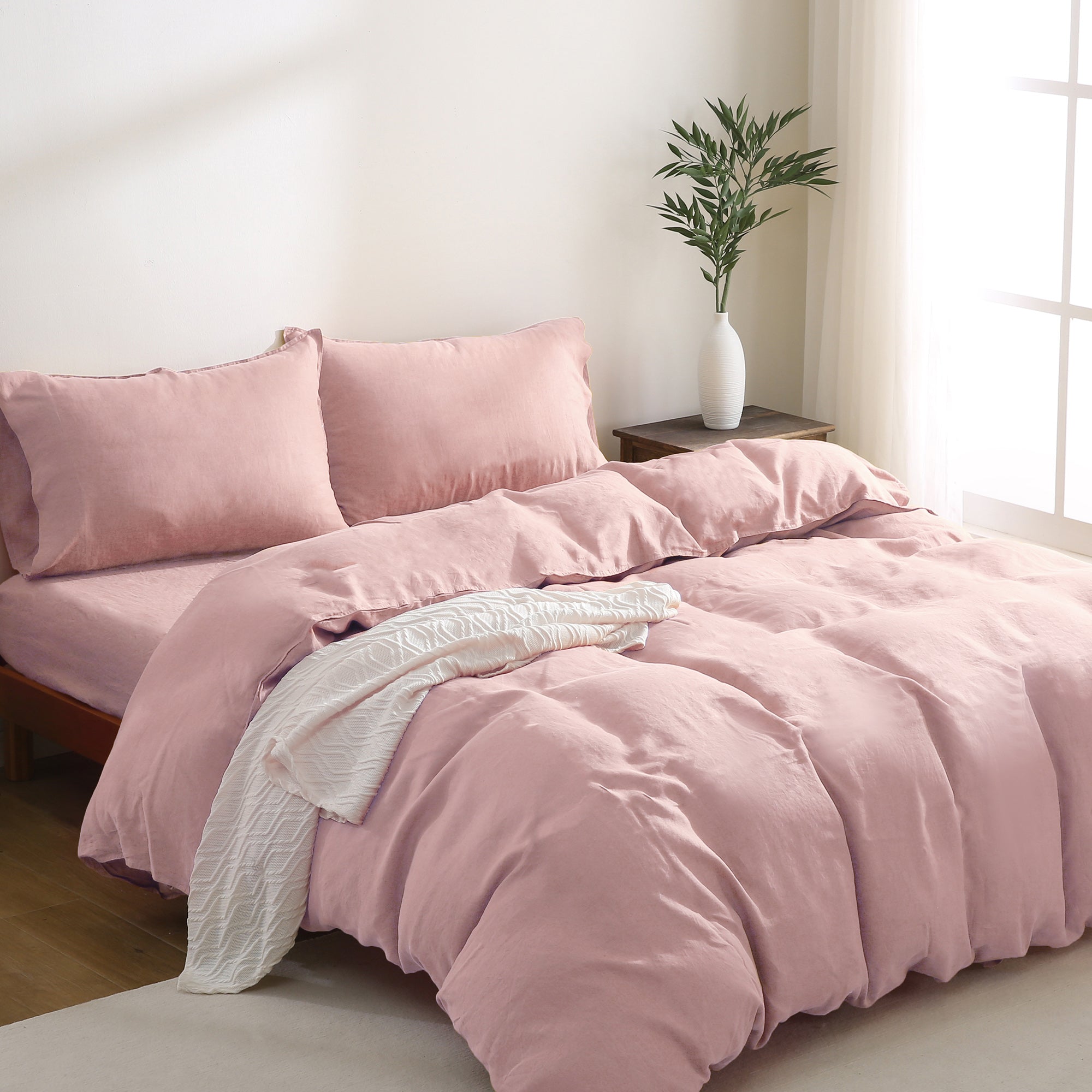 100% Linen Bedding Set (1 Duvet Cover 1 Fitted Sheet 2 Pillowcases)