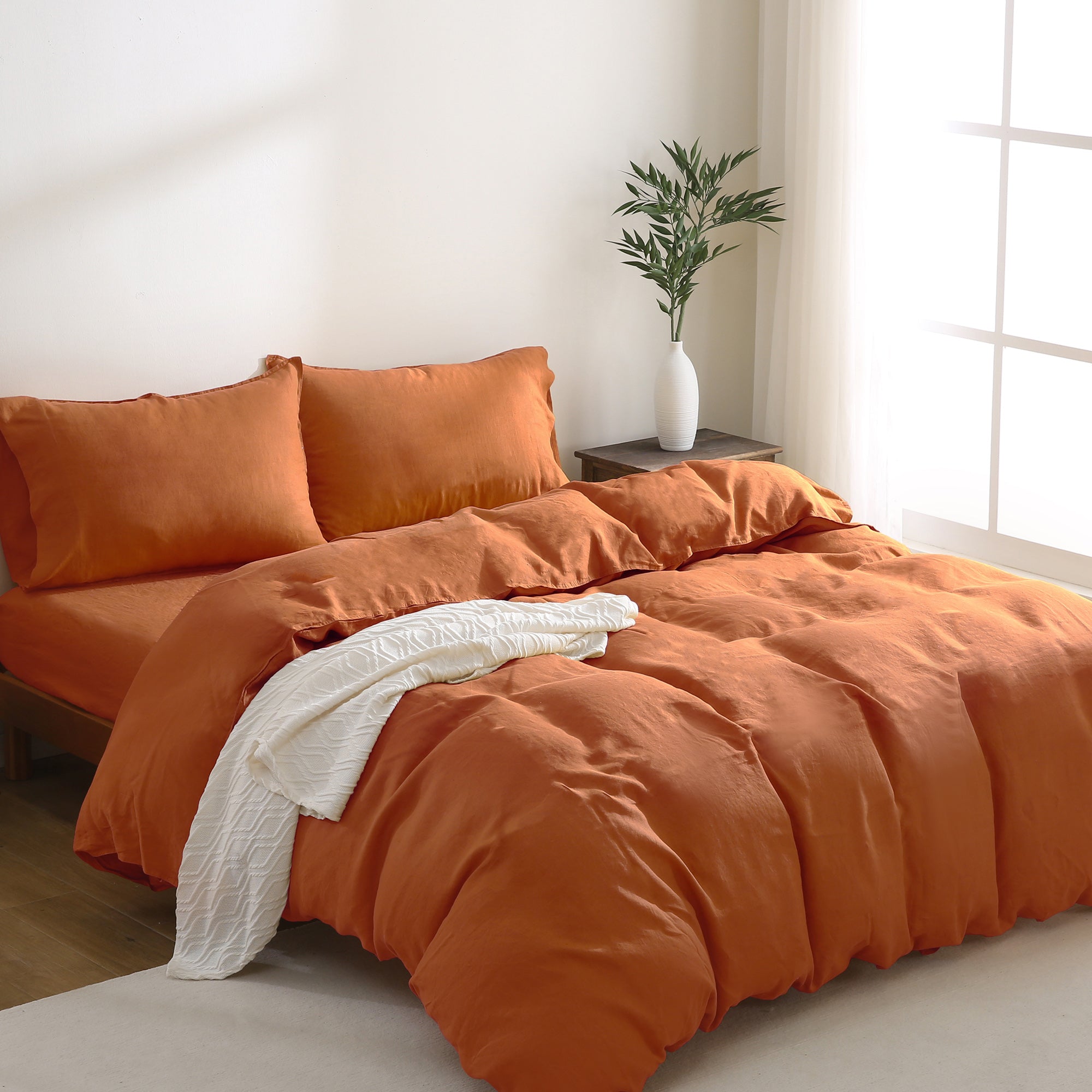 100% Linen Bedding Set (1 Duvet Cover 1 Fitted Sheet 2 Pillowcases)