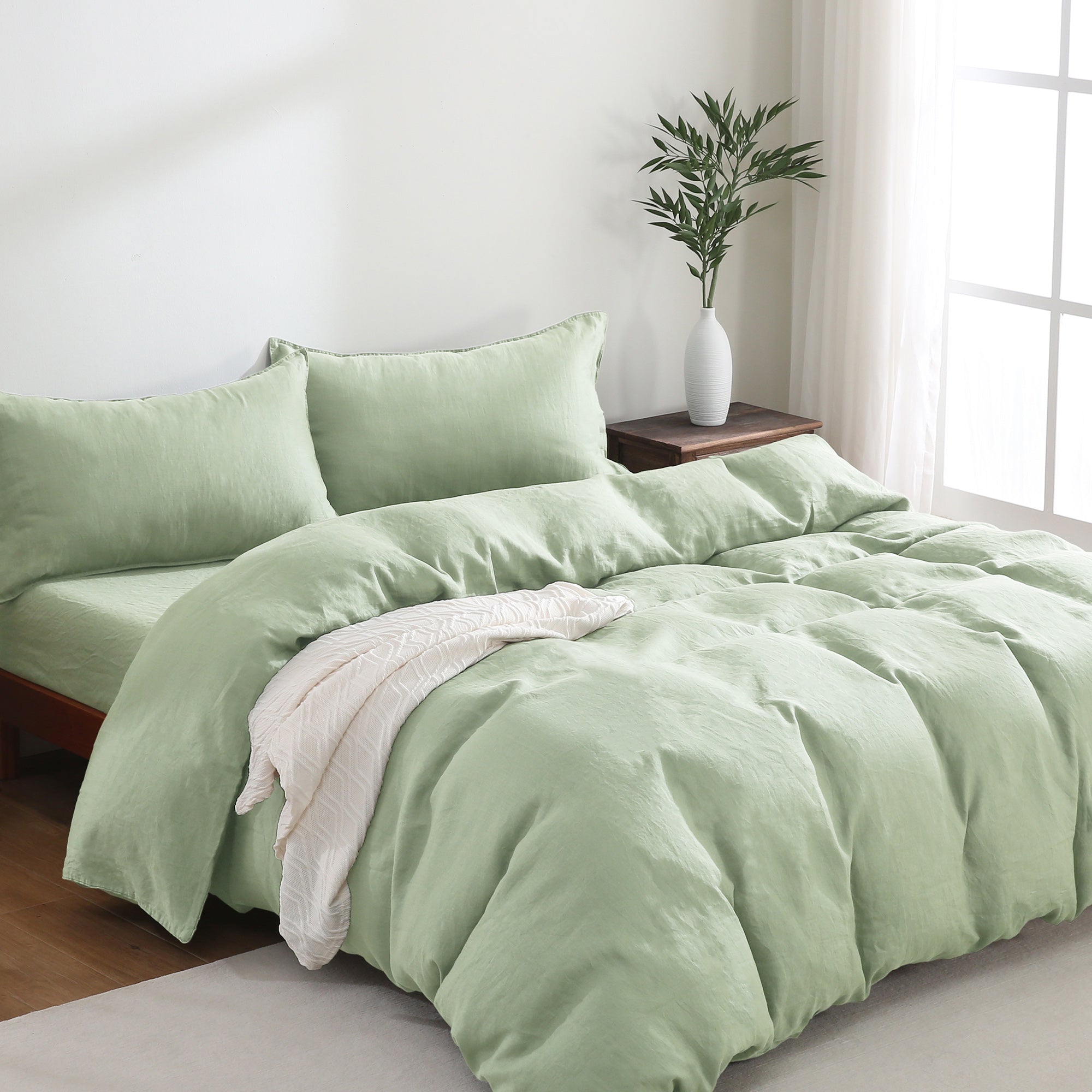 100% Linen Bedding Set (1 Duvet Cover 1 Fitted Sheet 2 Pillowcases)