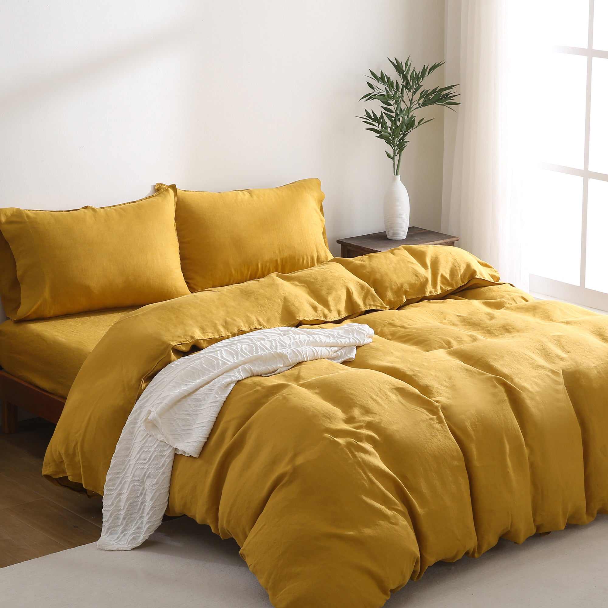 100% Linen Bedding Set (1 Duvet Cover 1 Fitted Sheet 2 Pillowcases)