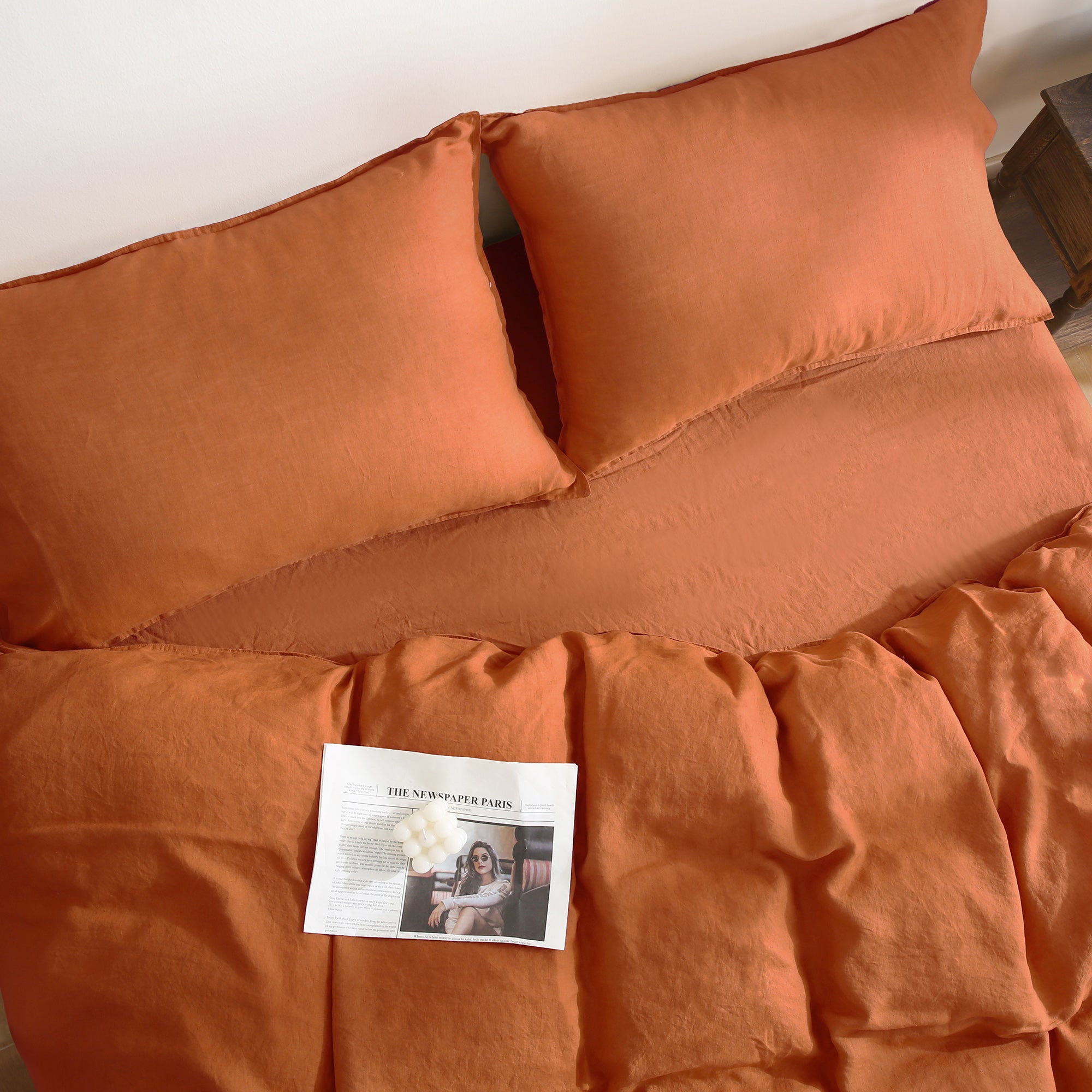 100% Linen Bedding Set (1 Duvet Cover 1 Flat Sheet 2 Pillowcases)