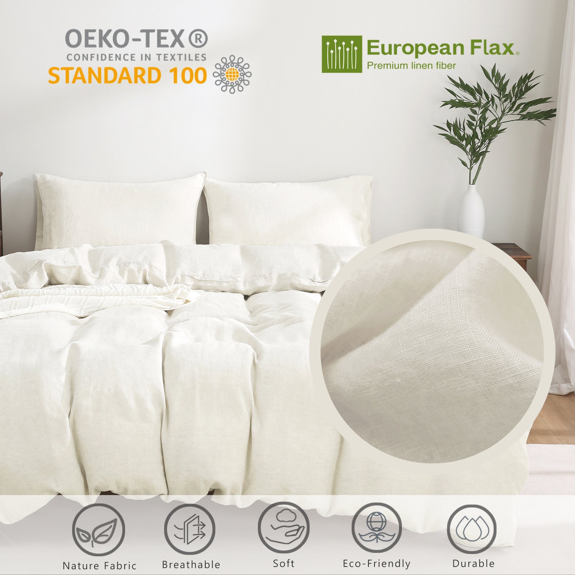100% Linen Duvet Cover - Cream White Duvet Cover Only
