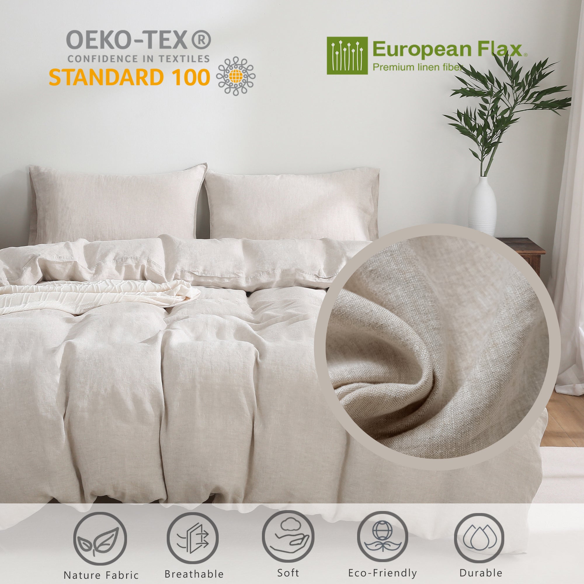 100% Linen Duvet Cover - Natural Linen Duvet Cover Only