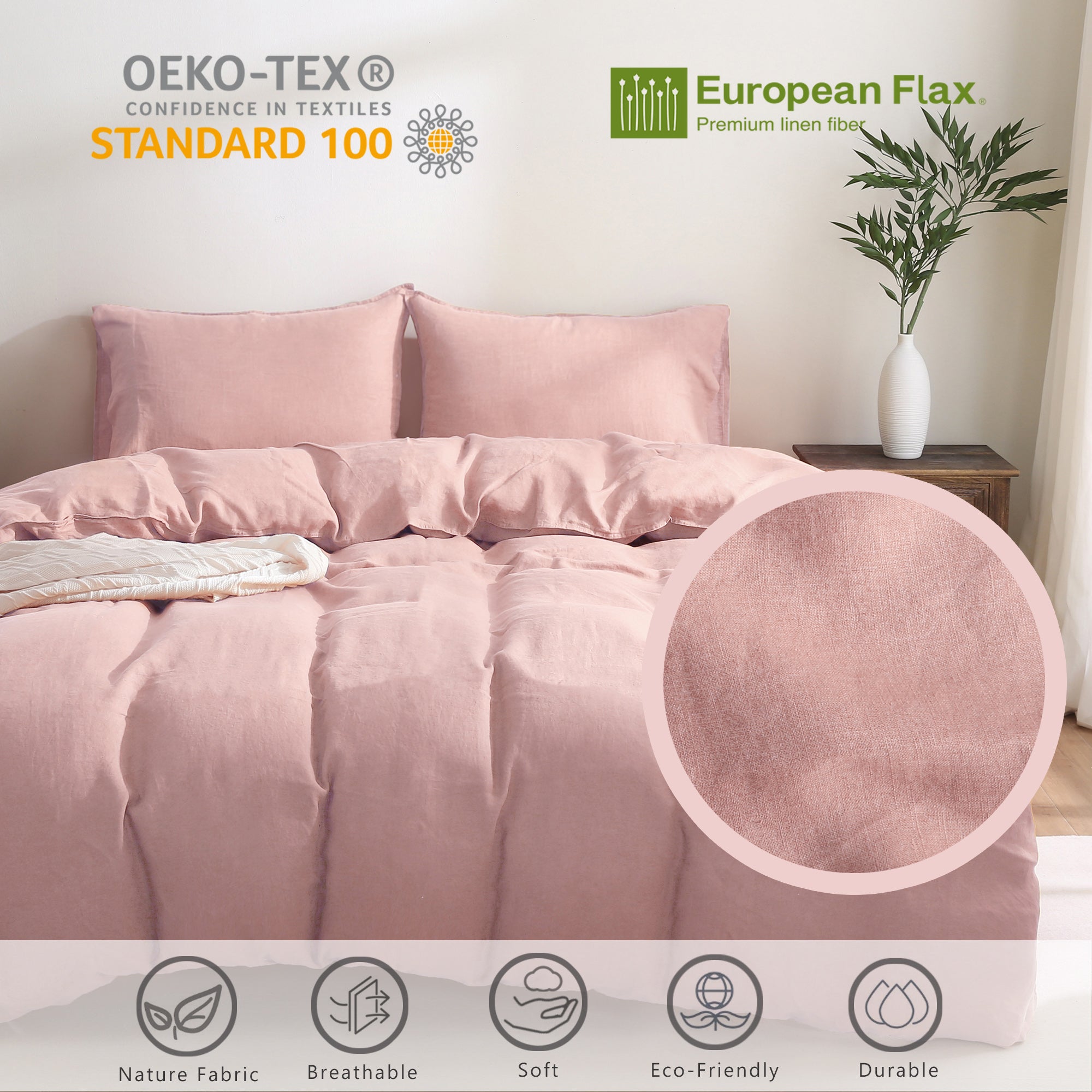 100% Linen Duvet Cover - Pink Duvet Cover Only