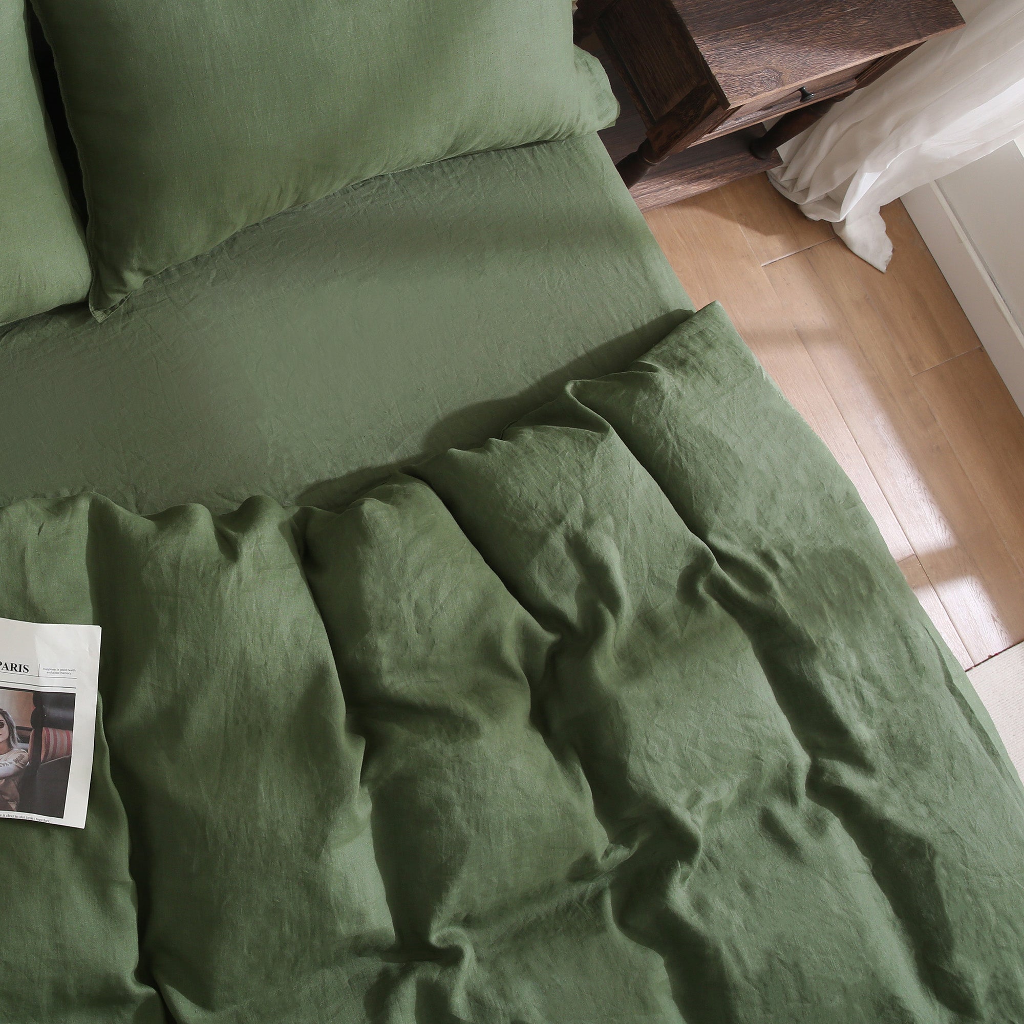 100% Linen Duvet Cover - Green Duvet Cover Only