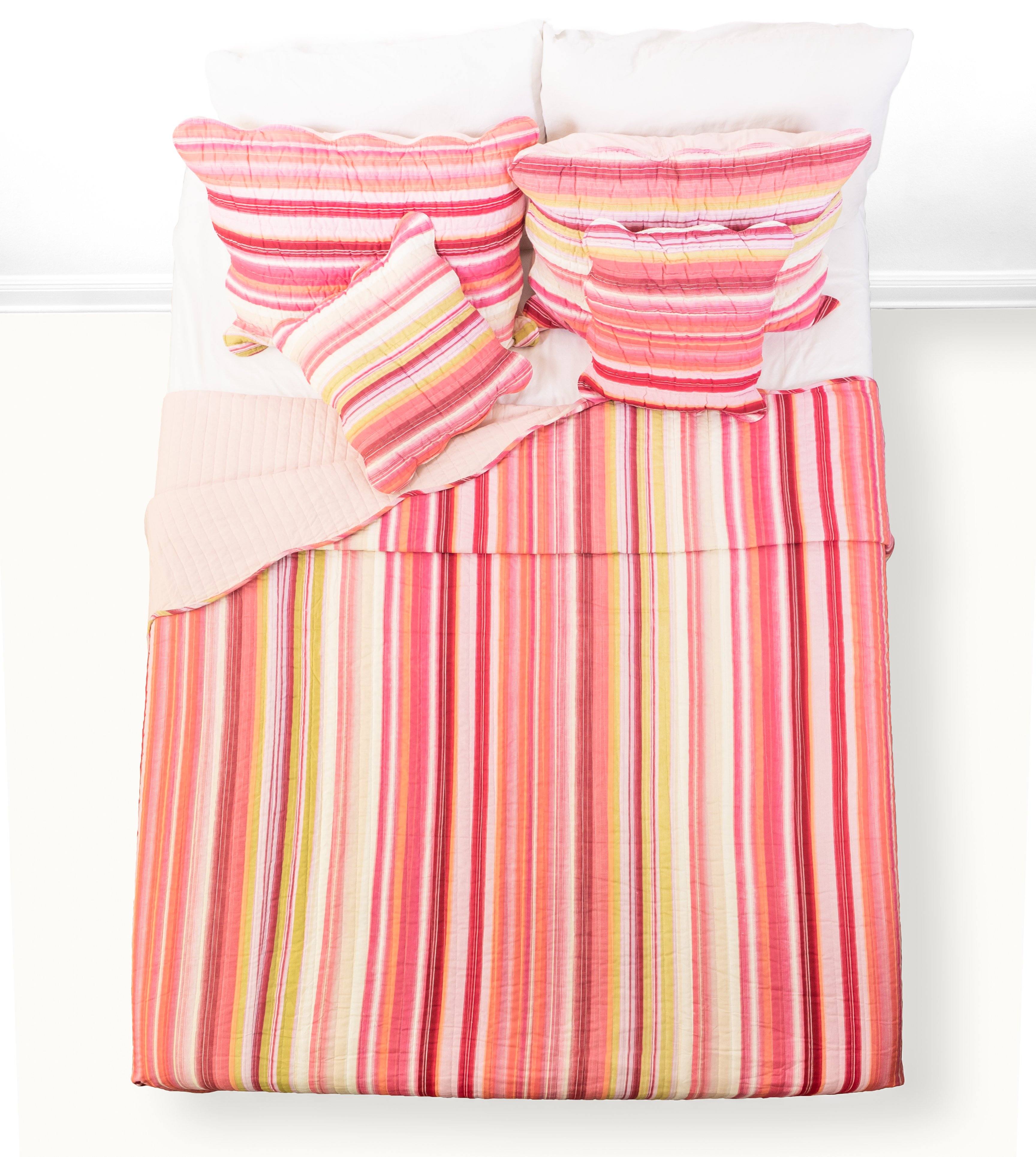 Pink Boho Summer Striped Coverlet Set