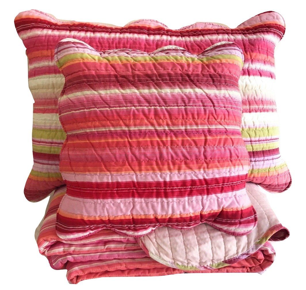 Pink Boho Summer Striped Coverlet Set