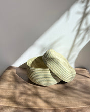 Natural and Sage Woven Palm Baskets with Lid