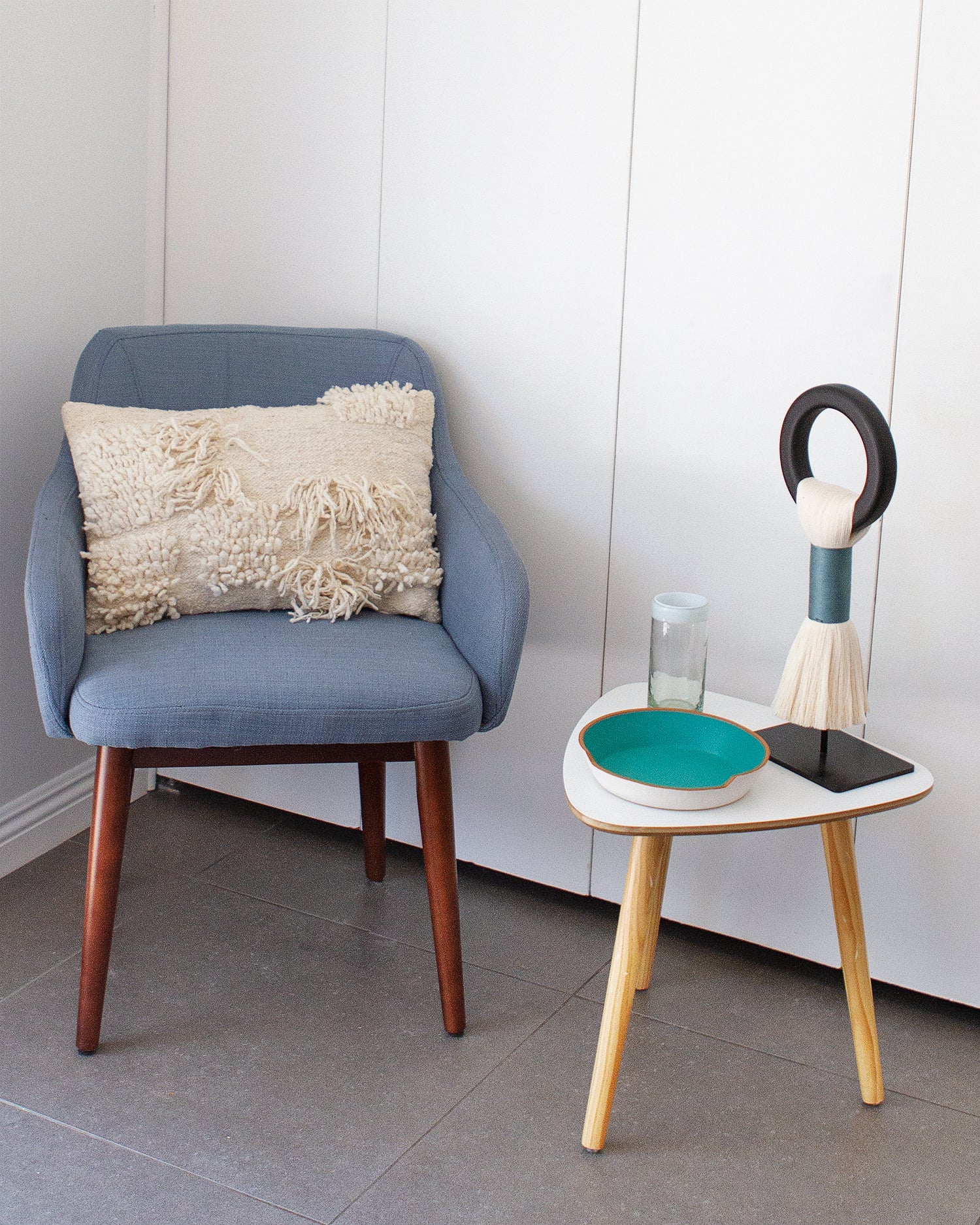 Aqua & White Leather Bowl on Table