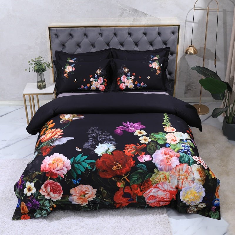 Midnight Garden Bedding Set on a bed - high front view