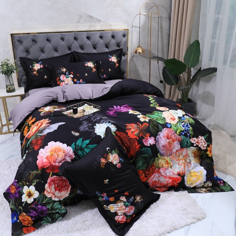 Midnight Garden Bedding Set on a bed - slight angle view