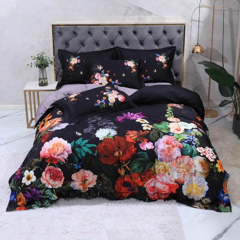 Floral Black Bedding Set - Egyptian Cotton Luxury Duvet – Castle Home