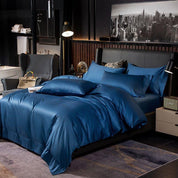 Imperial Blue Bedding Set on a bed - angle view