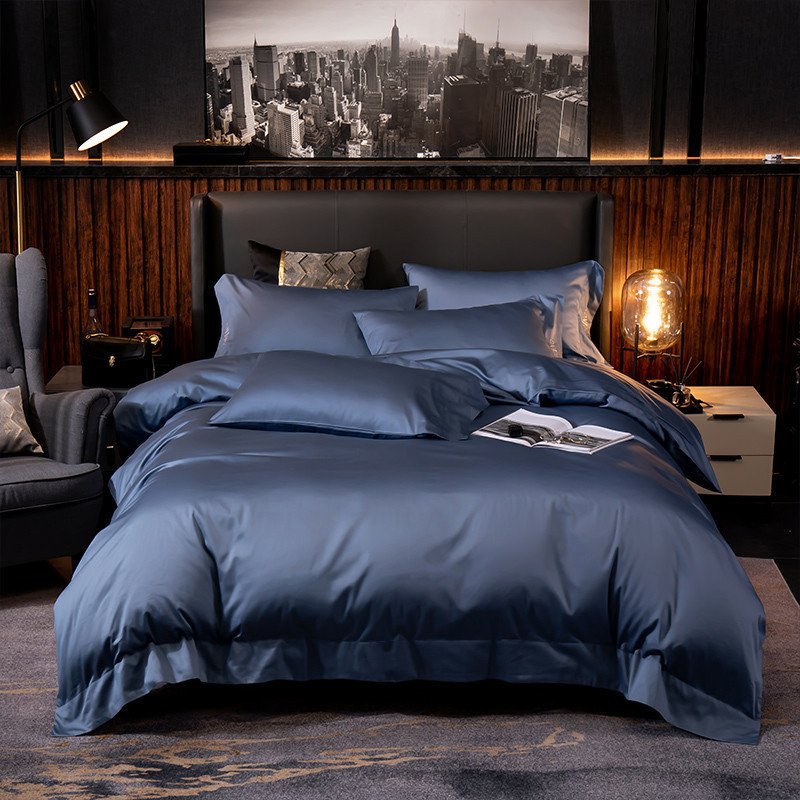 Baron Blue Bedding Set on a bed - front view