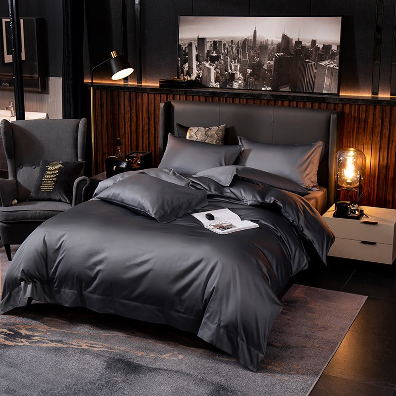 Grand Gray Bedding Set on a bed - angle view