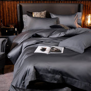 Grand Gray Bedding Set on a bed - close front view