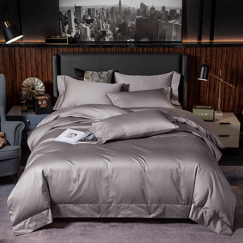 Castle Beige Bedding Set on a bed - front angle
