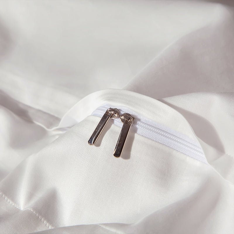 Zipper closure for duvet cover from the Regal White Bedding Set