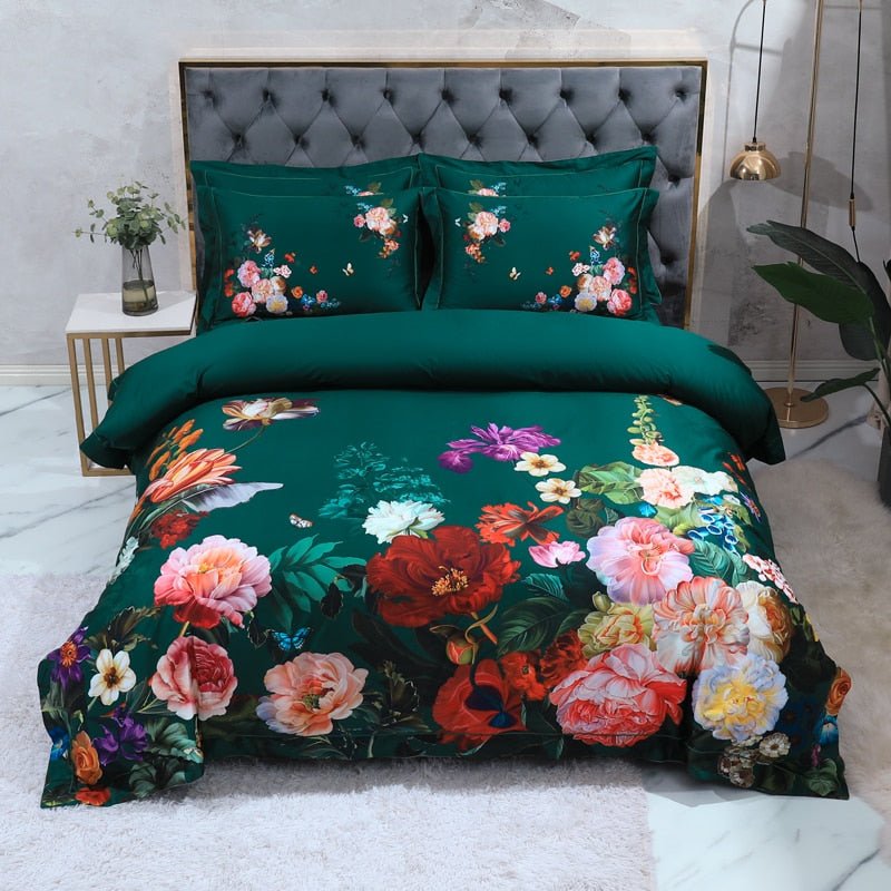 Emerald Garden Bedding Set on a bed - high front angle