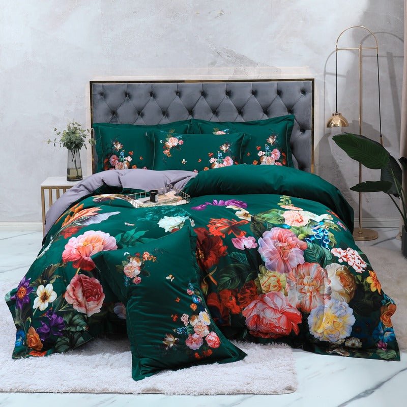 Emerald Garden Bedding Set on a bed - front view