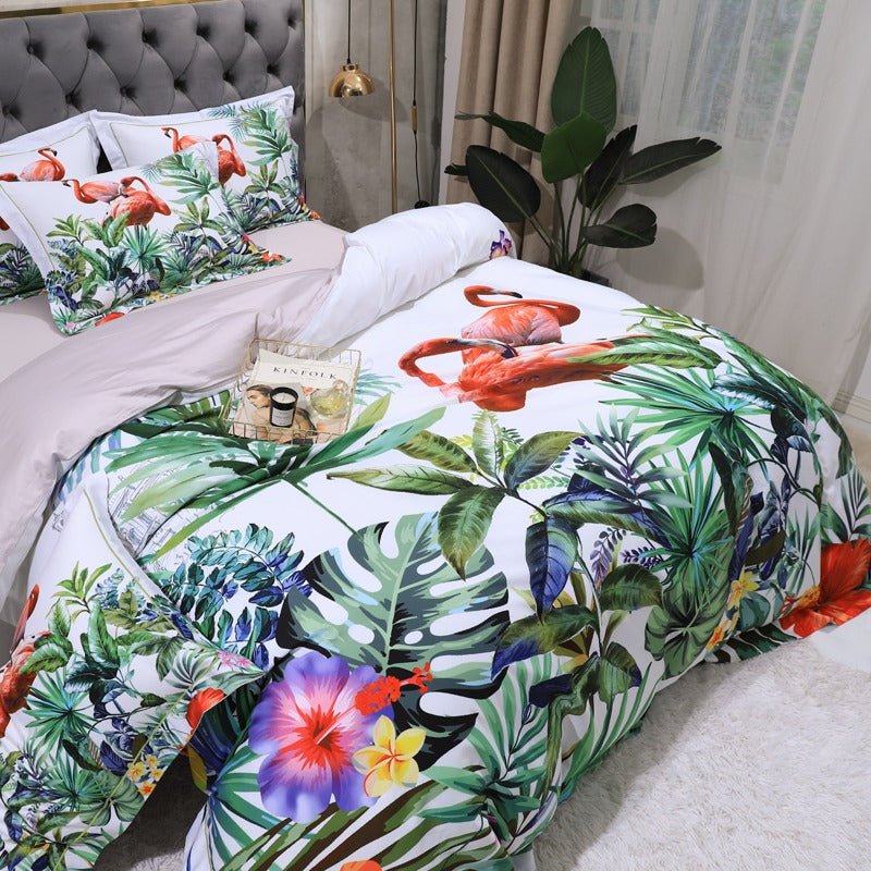 Flamingo Jungle Bedding Set on a bed