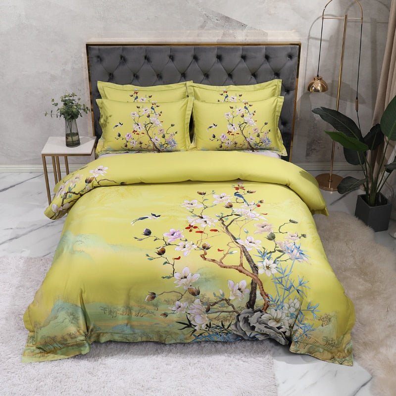 Sunlight Blossoms Bedding Set on a bed