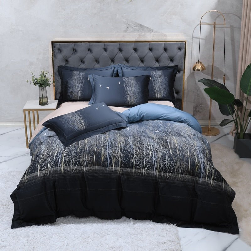Midnight Forest Bedding Set on a bed - front view