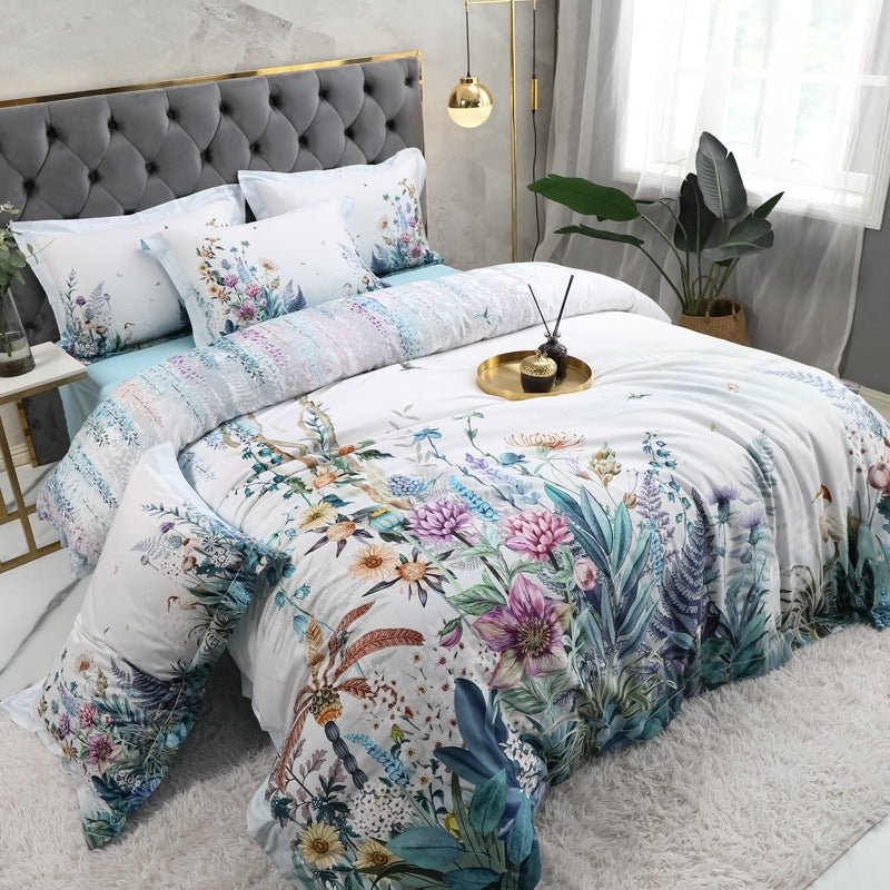 Whispering Garden Bedding Set on a bed - angle view