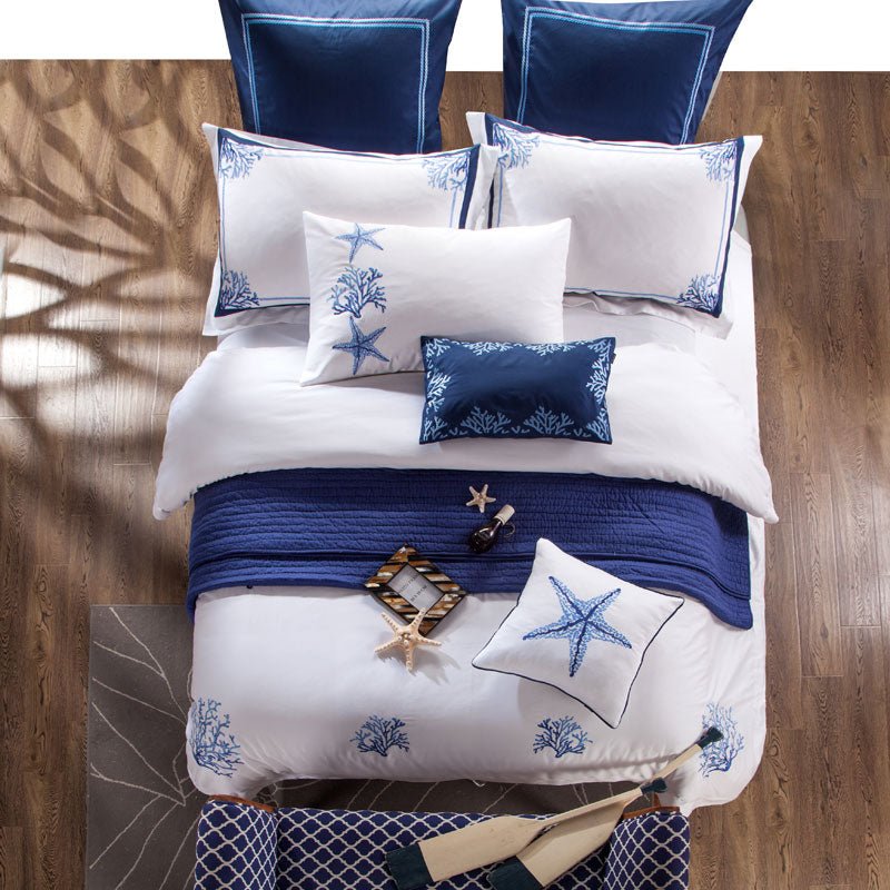 Beach Coastal Bedding Set on a bed - view from above